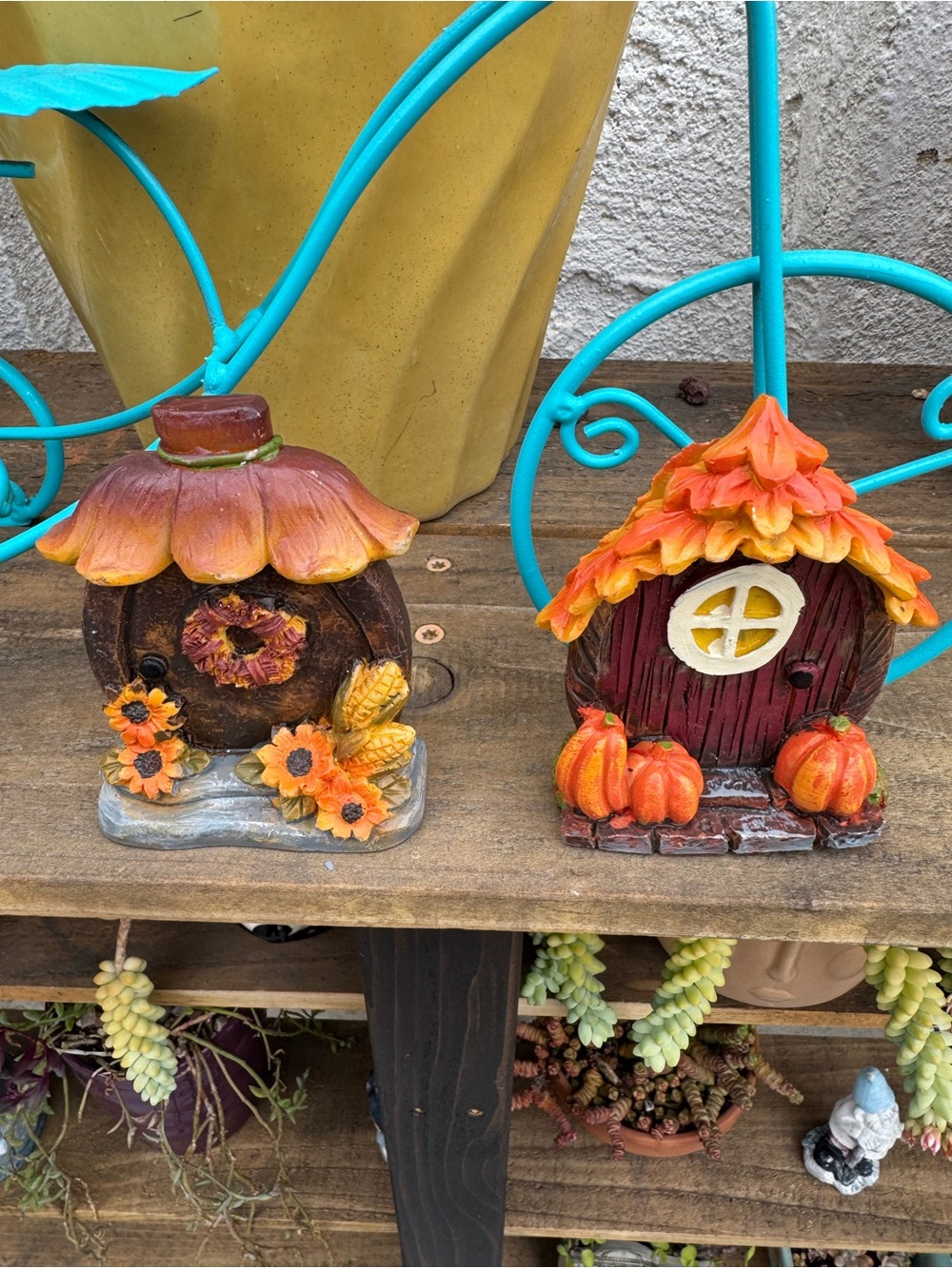 Set of 2 Fall Themed Ceramic Fairy Doors 4” Tall Autumn Decor